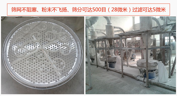 冶金粉末振動(dòng)篩篩網(wǎng)不阻塞、粉末不飛揚(yáng)、篩分可達(dá)500目（28微米）過濾可達(dá)5微米。